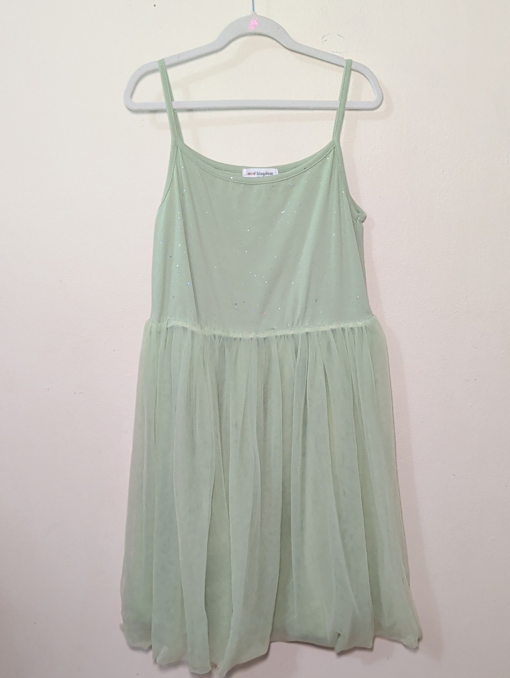 Mud Kingdom Girls Light Green Tulle Party Dress with Sparkle Size 150 / US 12